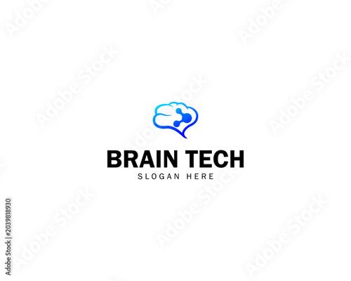Creative simple brain connect logo template. Brain with dot connection logo design vector image.