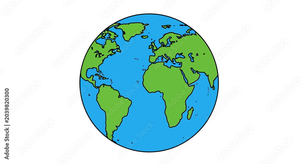 Fototapeta premium Planet Earth Globe Illustration with Continents on Blue Water Background