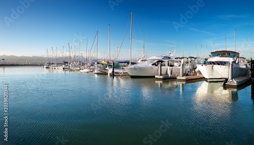 pleasure boats moored against a pontoon in benicia marina in california usa