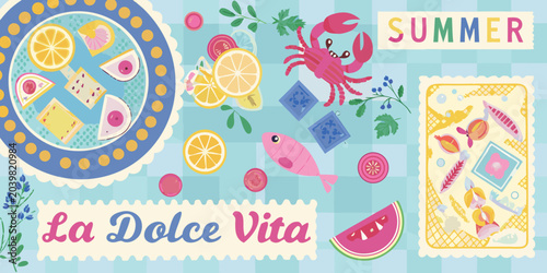 Fotografía summer travel sticker set colorful vector illustration