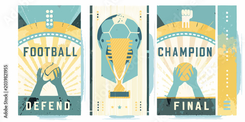 Bild auf Leinwand Vintage Football Posters Collection Vector Illustration With Textured Background