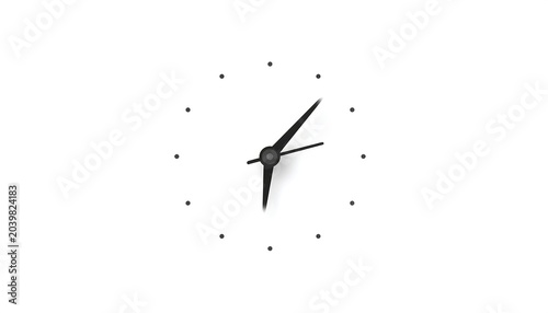 Minimalist clock face with black hands on white background.