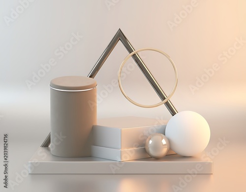 Minimalist Geometric Shapes and Objects Arrangement.