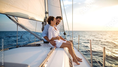 Romantic couple enjoying a sunset sail