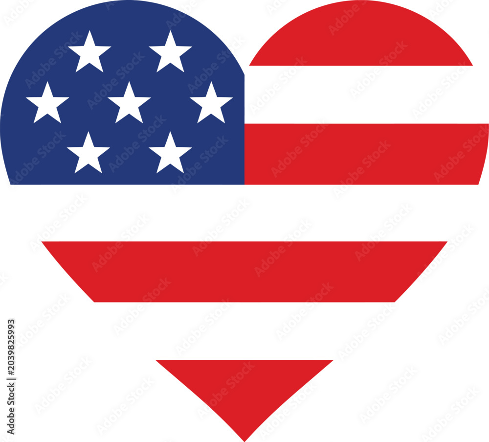 Obraz premium Heart shape graphic element styled with american flag colors and stars for patriotic themed designs and creative holiday art.