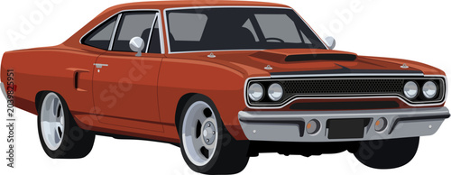 Photos A stylized vector illustration of a vintage orange American muscle car