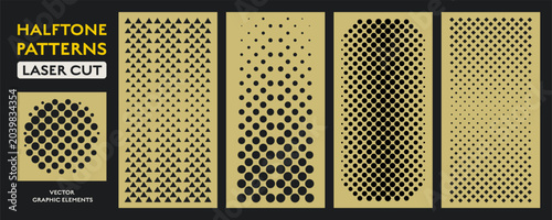 Fotografie Laser halftone pattern with cut panel gold and geometric design architectural