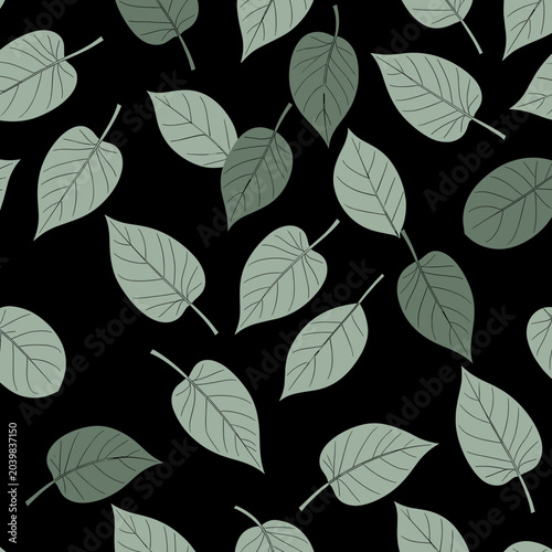 Green Leaf Pattern on Black Background Illustration