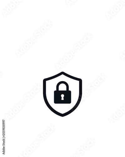 Cyber Security Shield Icon with Padlock Illustration