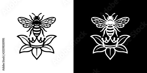 Canvastavla A stylized bee perched elegantly atop a crown-like flower, rendered in a clean,