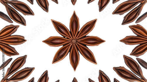 Star Anise Spice Pattern on White Background for Culinary and Design Concepts