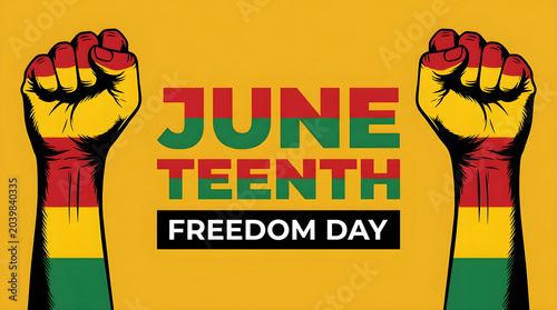Celebration of Juneteenth with vibrant colors and symbolic imagery in a festive setting