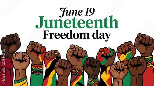 Juneteenth Celebration with Fists Raised in Unity and Freedom