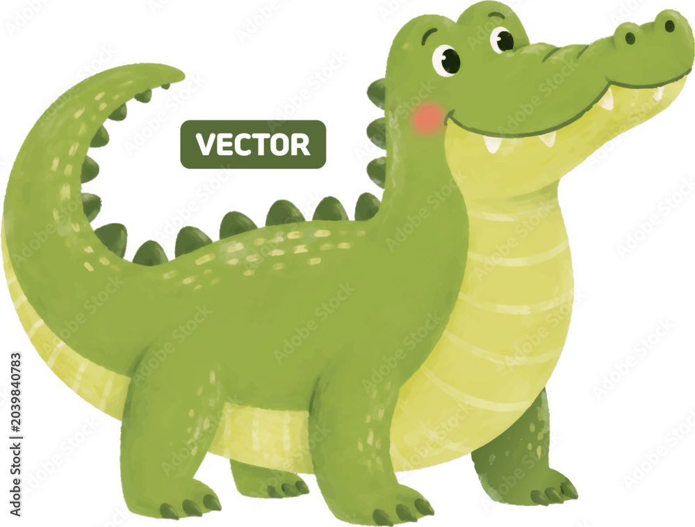Fototapeta premium Cute crocodile alligator cartoon animal illustration isolated on transparent background for kids vector