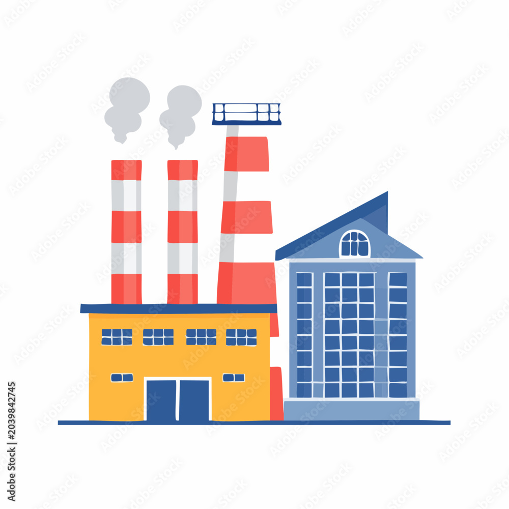 Fototapeta premium Industrial Factory with Smokestacks and Building