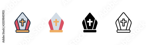 Bild auf Leinwand Pope Mitre Hat Icon Colored Flat Glyph Line Set Italy
