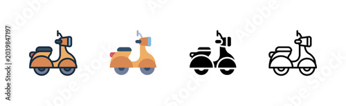 Italian Scooter Icon Colored Flat Glyph Line Set