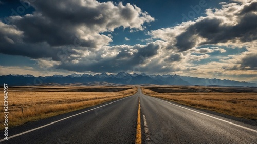 Dramatic photography of a solitary road winding through an epic natural landscape under a vast, open sky.