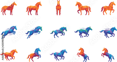 Foto Collection of Abstract Geometric Horse Logo Designs in Various Dynamic Poses and