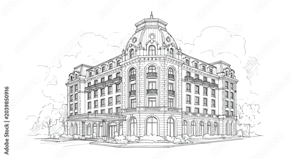 Fototapeta premium Classic Luxury Hotel Building Architecture Vector Illustration