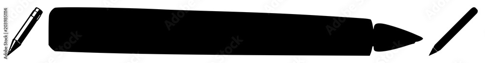 Obraz premium Digital signature stylus pen set with a solid black outline icon on white background featuring digital drawing, fine tip, stylus with minimalism and monochrome