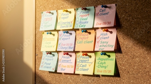 Organized To-Do List on Corkboard with Pinned Tasks
