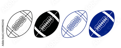 American football vector icons set. Minimalist line art and filled silhouette rugby ball symbols collection for sports web and logo design