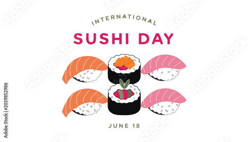 Tableau sur toile Colorful vector illustration celebrating international sushi day on june eightee
