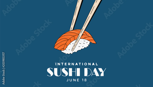 Photos Fresh salmon sushi nigiri held by wooden chopsticks artistic illustration