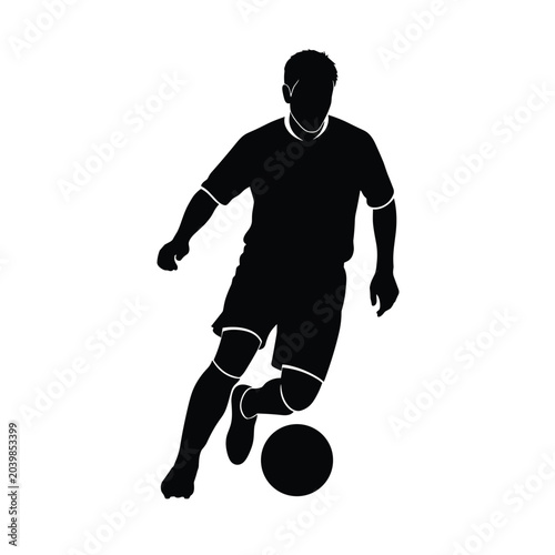 Fotografie Soccer player dribbling ball silhouette isolated vector illustrator line art icon design