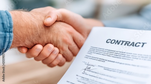 Handshake Between Two People Over Contract in Bright Office Setting
