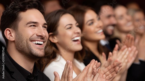 Happy Diverse Group of People Applauding in Conference Room with Smiles and Excitement