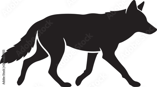 Black silhouette of a coyote walking isolated on a white background representing wildlife and nature concepts