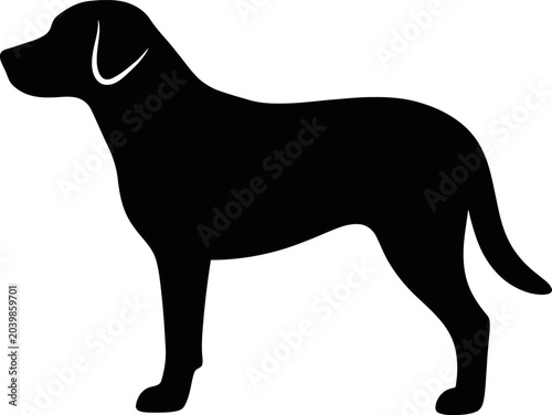 A standing dog silhouette illustration facing left on a plain background