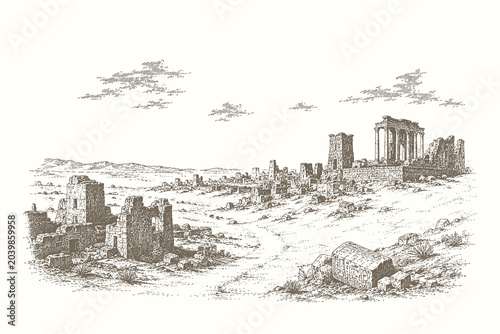 Bilde på lerret Antique engraving style vector illustration of classical Greek ruins and ancient