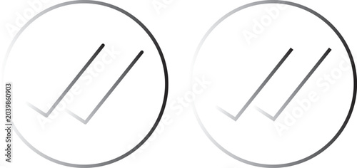PrintDouble check icon set in circular outline. Message seen symbol. Two tick sign .Set of green and black check marks with single and double ticks in various circular and square shapes

