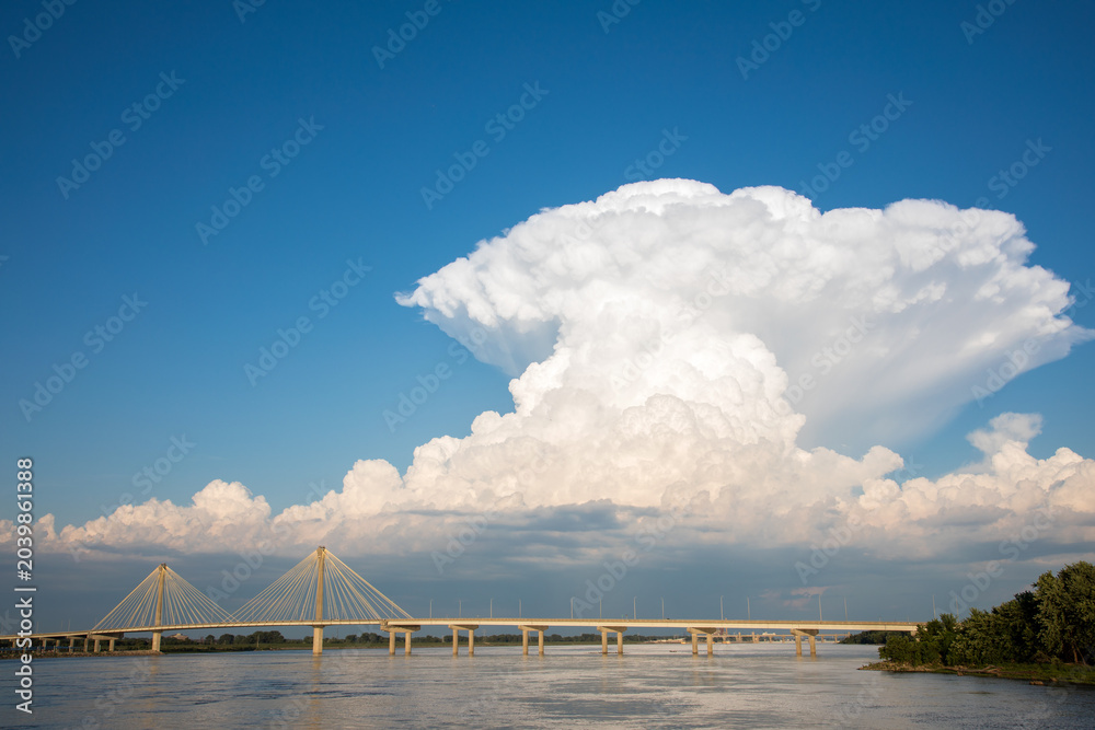 Fototapeta premium 63895-15302 Clark Bridge over Mississippi River and thunderstorm (Cumulonimbus Cloud) Alton, IL