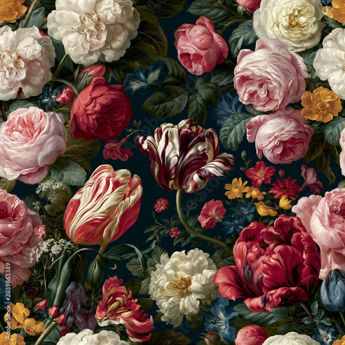Dutch Floral Bouquet Wallpaper Seamless Pattern