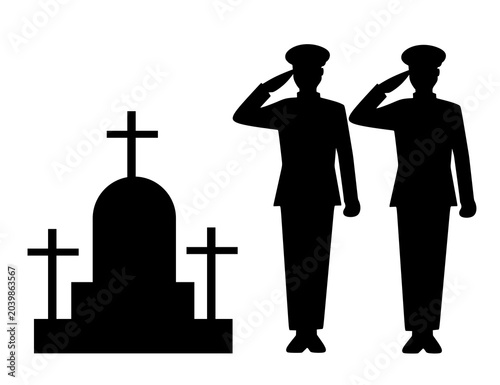 Schilderij op canvas Silhouettes of two soldiers salute solemnly