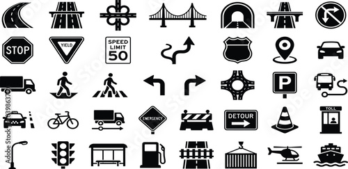 фотографія Comprehensive transportation and traffic infrastructure vector icon set