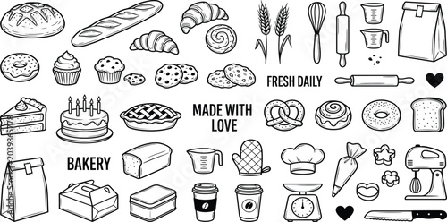 Φωτογραφία Bakery and pastry shop culinary goods vector icon collection with pastries