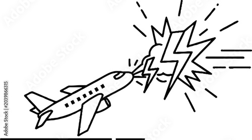 Airplane struck by lightning bolt mid flight illustration.