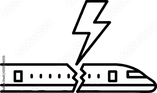Broken high speed train struck by lightning illustration.