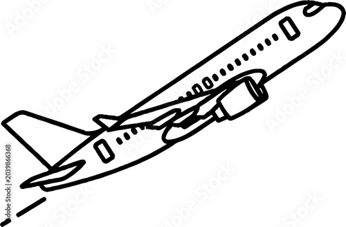 Commercial airplane taking off in mid flight ascent.