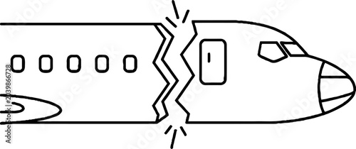 Broken airplane illustration with cracked fuselage detail closeup.