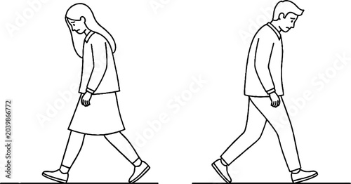 Silhouette of Two People Walking Side by Side Line Art.