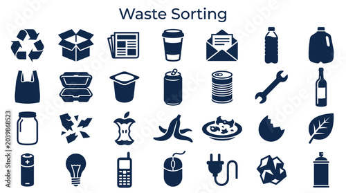 Konstfotografi Collection of icons representing different types of waste for recycling and sort