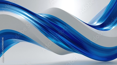 Minimalist digital artwork featuring elegant fluid forms in blue and white, created with photorealistic 3D rendering.