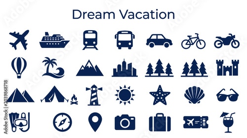 Fotografia Collection of travel and vacation icons representing different modes of transpor