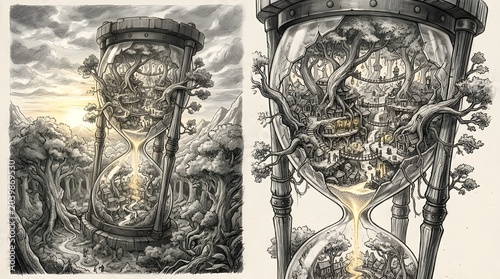 Hourglass with glowing sand and intricate gears